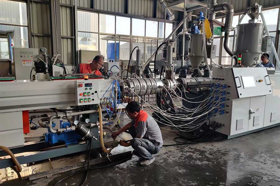 25-125mm HDPE ABA three layer pipe extrusion line testing before delivery
